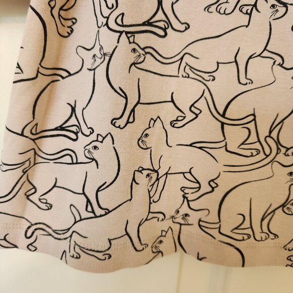 Kitty Cat Print Top Shirt Tan Black Whimsigoth Witchy Halloween Spirit Fairycore - Picture 8 of 15